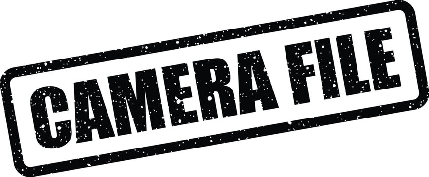 Textured rubber stamp icon featuring the phrase camera file for digital image organization and archives