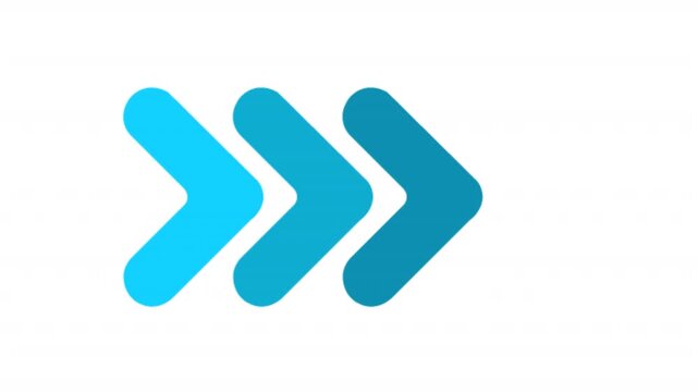 Loop arrow right direction animation on transparent background, blue loop arrow icon sign animated in 4k.