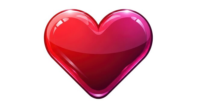 Glossy red heart icon with glass texture, vibrant 3D romantic symbol on white background, shiny ruby heart for Valentine's Day and wedding design