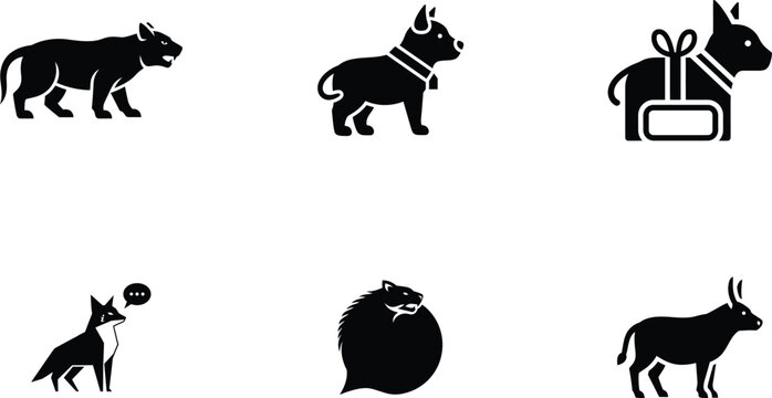 Black and white donkey and cow illustrations with various poses
