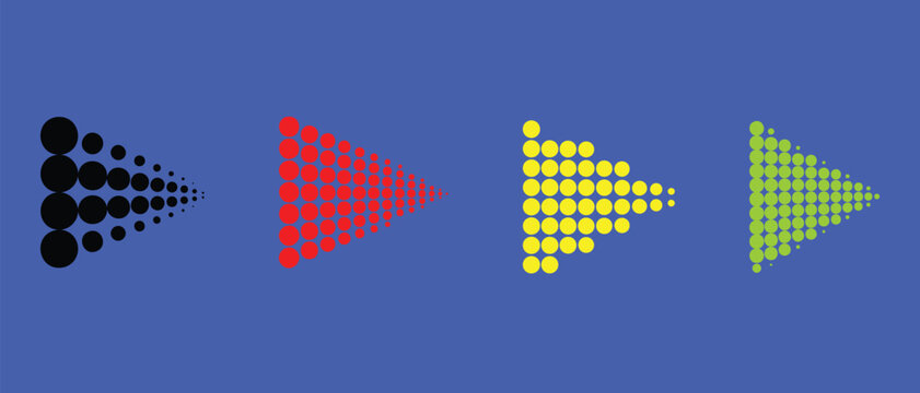 Four arrows pointing right created using small medium and large dots vector illustration