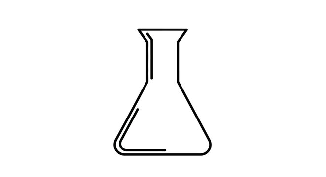 Simple line drawing of an empty conical laboratory flask on white