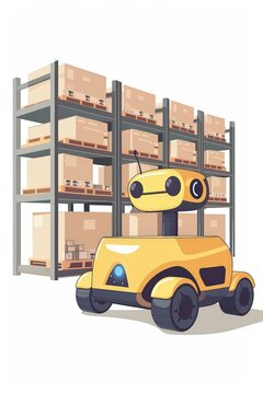 A cute cartoon Style ofA modern warehouse with automated order fulfillment systems