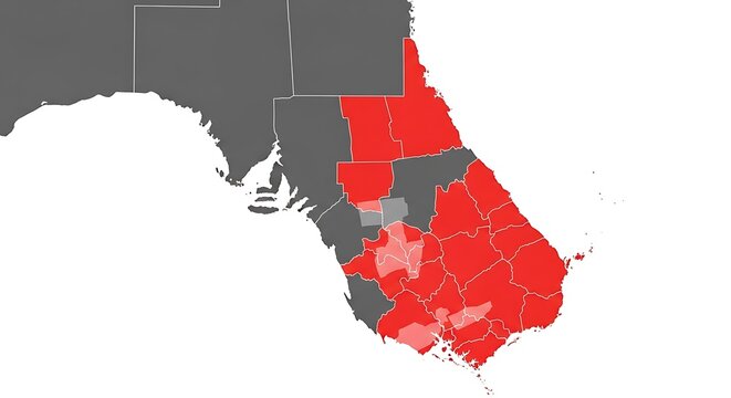 Florida state highlighted in red on a gray background illustrative map