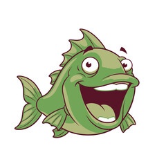 Fototapeta premium Happy green fish cartoon character with a wide smile.