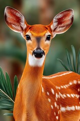 Naklejka premium Beautiful baby deer portrait with big ears looking directly at camera in natural setting