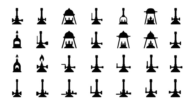 Collection of hookah silhouettes in various designs on white background for smoking and relaxation concepts