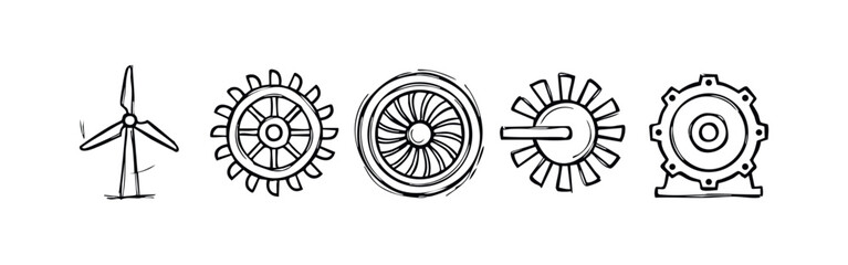 Obraz premium Hand Drawn Industrial Energy and Engineering Icons Sketch Style