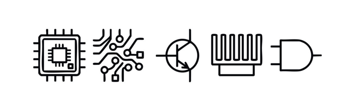 Electronic Engineering and Circuit Component Line Art Icons