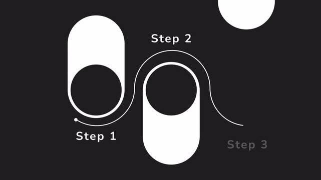 3-step animation of a circle chain timeline. Suitable for presentations, infographics, social media posts, and website design elements. A modern visual representation.