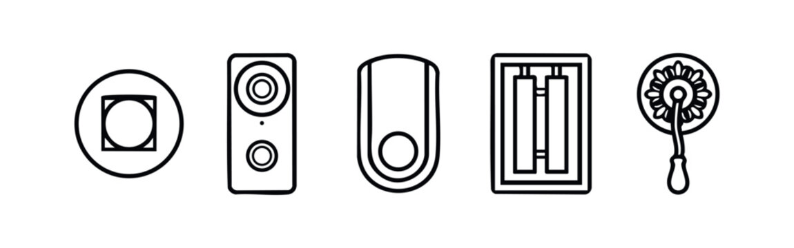 Modern Doorbell and Security Camera Line Icon Set for Home Safety