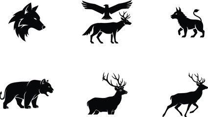 Naklejka premium Collection of animal silhouettes in various poses and styles
