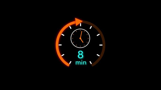 8 min clock icon animation. Clock 8-minute icon Digital and analog clock 8 minutes isolated on white background. and creating a stunning video.4k video.