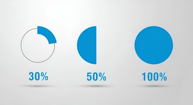 A graphic illustration of three pie charts representing different percentages on a white background