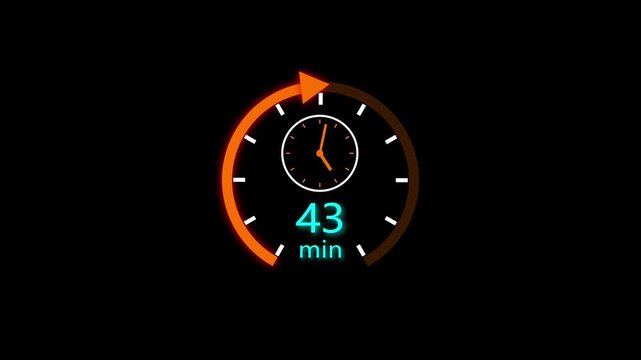 43 min clock icon animation. Clock 43-minute icon Digital and analog clock 43 minutes isolated on white background. and creating a stunning video.4k video.