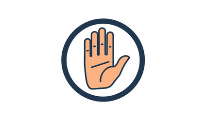 Obraz premium Human hand icon inside a dark blue circle representing a stop sign, restricted access, or a signal to wait and stay alert.