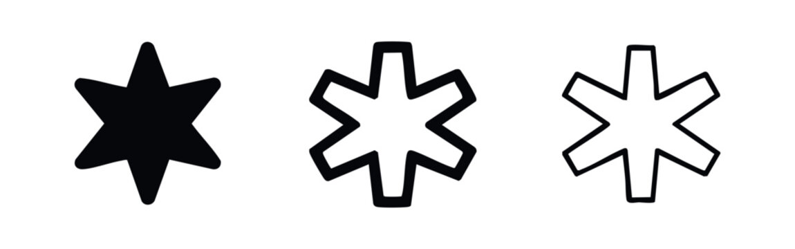 Six pointed asterisk star icon set