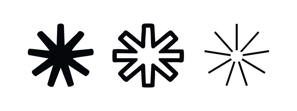 Ten pointed starburst or asterisk icon set