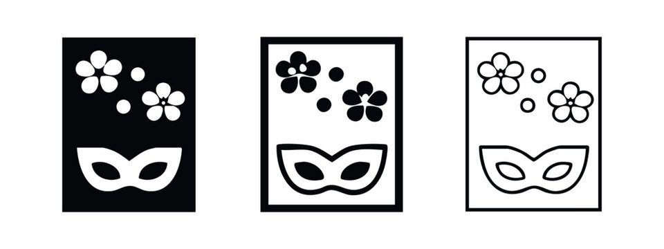 Japanese Hanafuda Card Style Mask and Cherry Blossom Icons