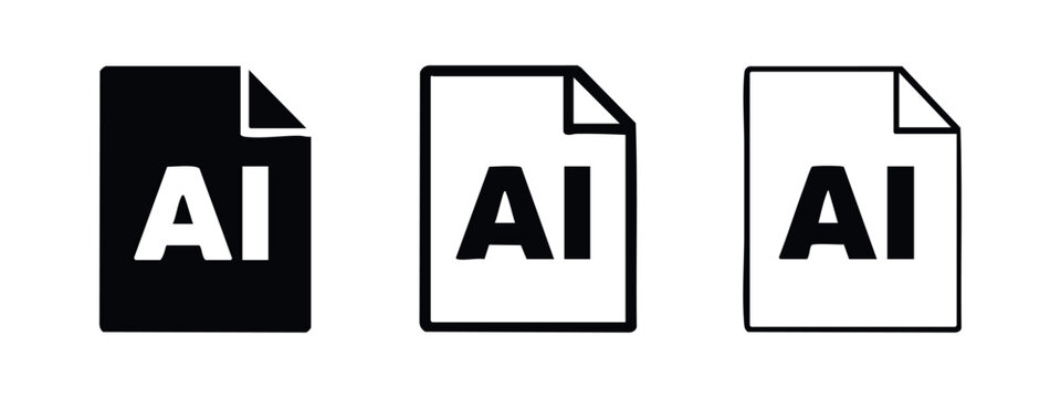 AI Adobe Illustrator File Icon Set - Solid, Outlined, and Thin Outline Versions