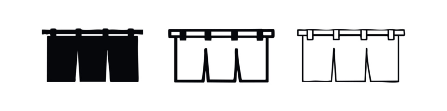 Noren Japanese curtain icon set. Traditional shop entrance banner symbol in different styles.