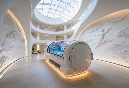 Hyperbaric oxygen therapy chamber in wellness interior