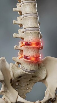 Lumbar pain concept spine herniated disc lower back inflammation vertebra sciatica anatomy medical education shown human spine model with red inflamed disc and vertebra detail for healthcare anatomy