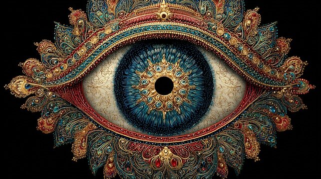 Turkish eye Nazar pattern mandala created with generative AI featuring traditional amulet symbolism in contemporary digital art form