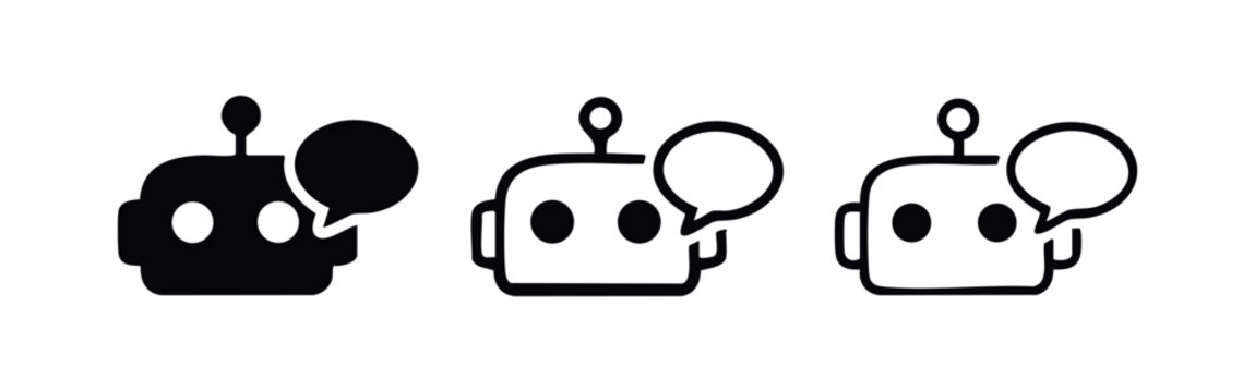 Robot head icons with speech bubble, different styles
