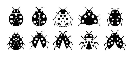 Simple solid ladybug vector icons with different wing and spot variations for nature graphics © your picture