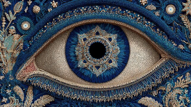 Turkish eye Nazar pattern mandala created with generative AI featuring traditional amulet symbolism in contemporary digital art form