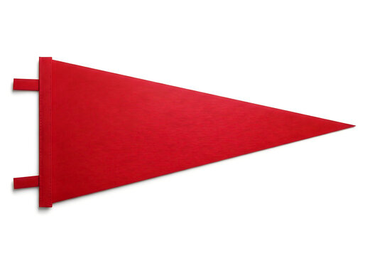 Red felt pennant flag with ties for customization against a clean white background