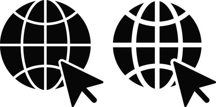 Visit Website Icon Set.  Online Connection Symbols. External link and web browser symbols. Global web and link icons. Redirect and internet access design
