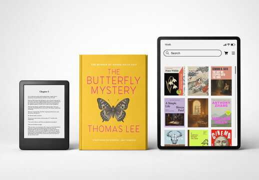 E-Readers And Books Mockup Display PSD