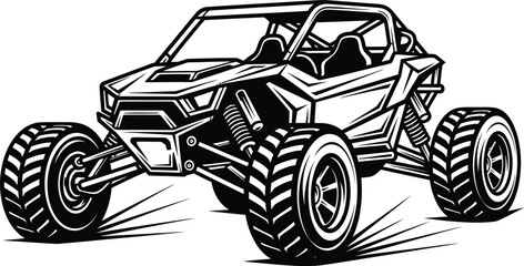 Black and white illustration of a rugged offroad buggy. © Vhya
