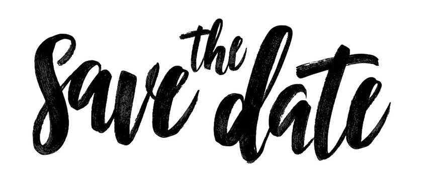 Minimalist black ink Save the Date lettering with a handwritten brush stroke style, perfect for elegant wedding cards and formal event announcements.