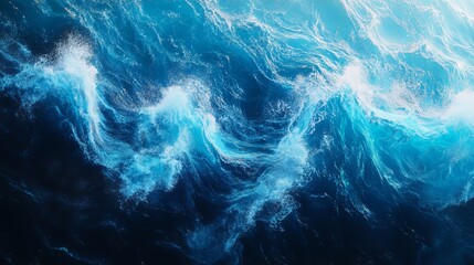 Obraz premium A stunning aerial view of turbulent ocean waves with white foam and deep blue water
