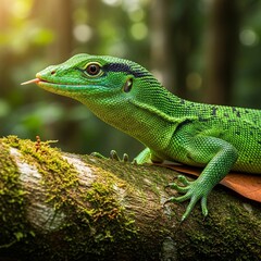 Fototapeta premium green lizard on a tree