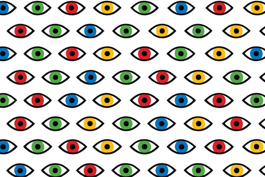 Eye seamless pattern, colorful abstract eyes background, evil eye vector design, geometric eye wallpaper, modern minimal pattern, trendy repeating texture, graphic illustration, textile print