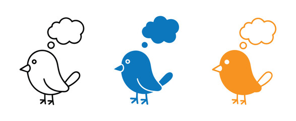 Fototapeta premium bird, icon, colorful, thought, bubble, communication, social, media, chat, talk, speech, iconset, birds, color, black, white, blue, orange, illustration, graphic, symbol, logo, flat, simple, minimal, 