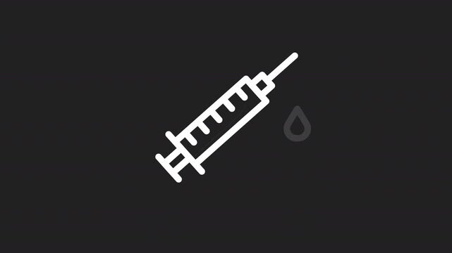 Animated Syringe Injection White  Line Icon. Vaccination medical treatment healthcare and drug administration concept. Icon animation on transparent background