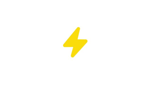 Flashing lightning icon with exclamation mark, danger sign, high voltage electricity, transparent background, 4K video.
