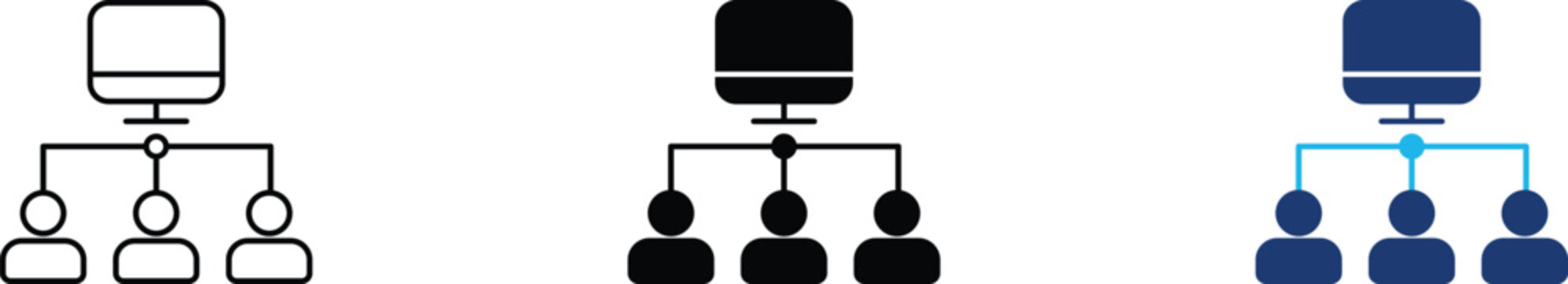 Corporate training icon showing professional remote workshop and digital seminar platform. Professional illustration for employee onboarding, online education systems, virtual classroom management.