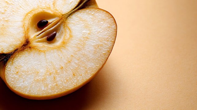 Close-up of apple slice showing seeds and textured surface