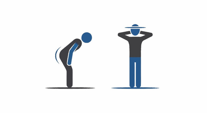 Illustrations of a person bending over and a person standing.