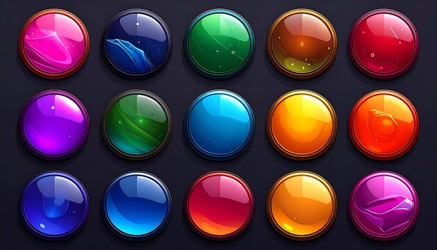 A collection of 3x4 colorful reflective buttons