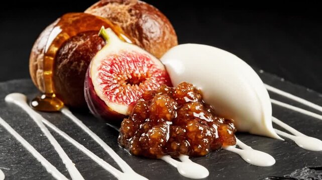 Sweet fig dessert with ice cream.