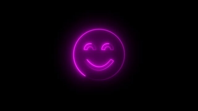 Smiling Face Emoticon Neon Sign on Black Background for Digital Media and Communication .Glowing neon smiley face animation with cute demon icon .4K animation videos,, 4K ,...