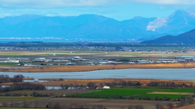 Rural Shiga in Japan, Biwako and Ibuki Mountain in Background