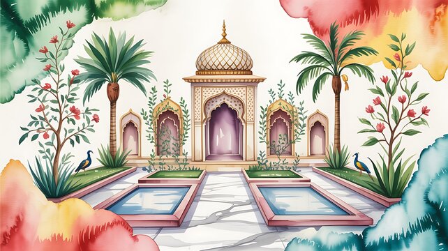 A detailed architectural drawing of a Mughal fortress, showing the complex design of its gates, bastions, and decorative elements, Close up
